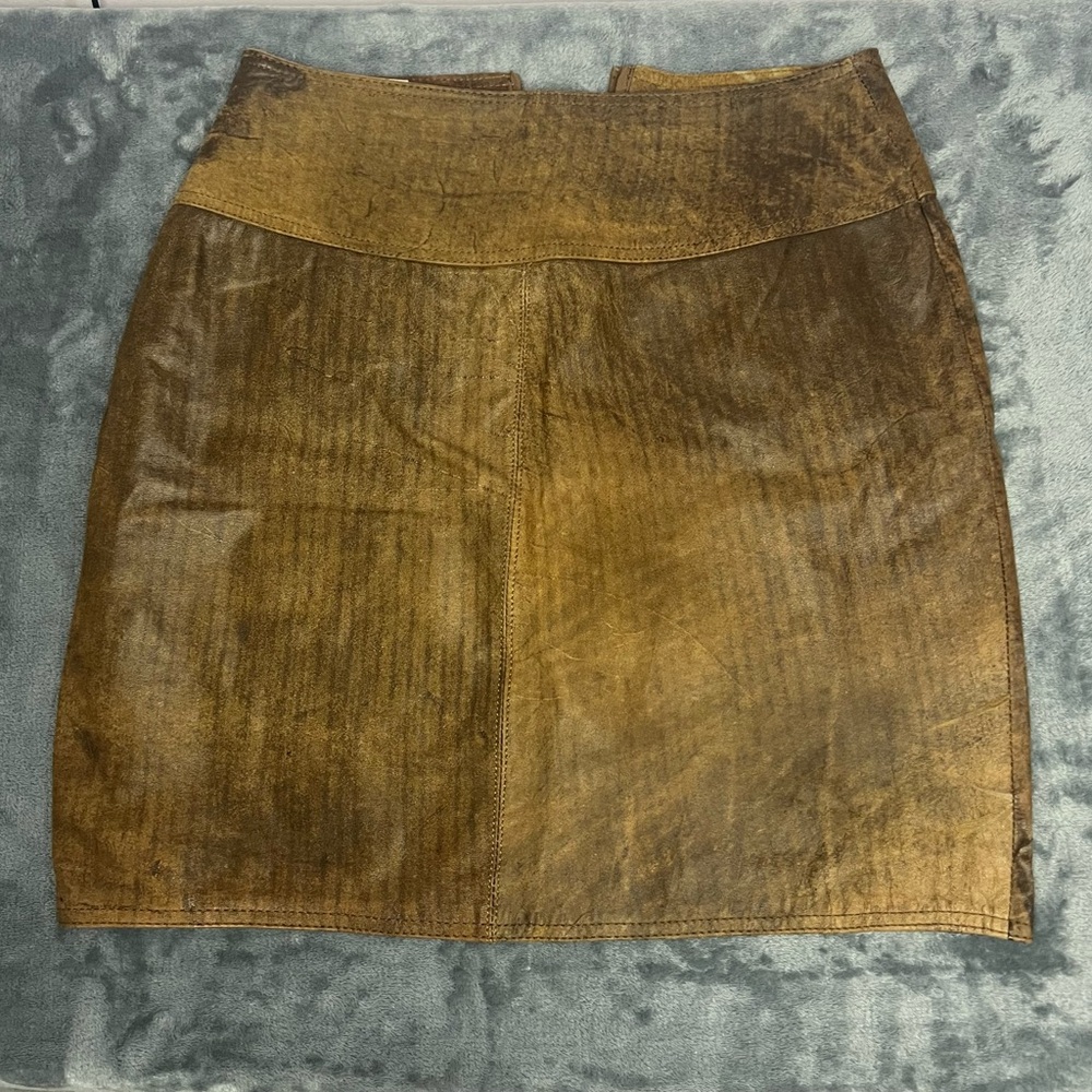 Winlet Vintage Brown Genuine Leather Mini Skirt